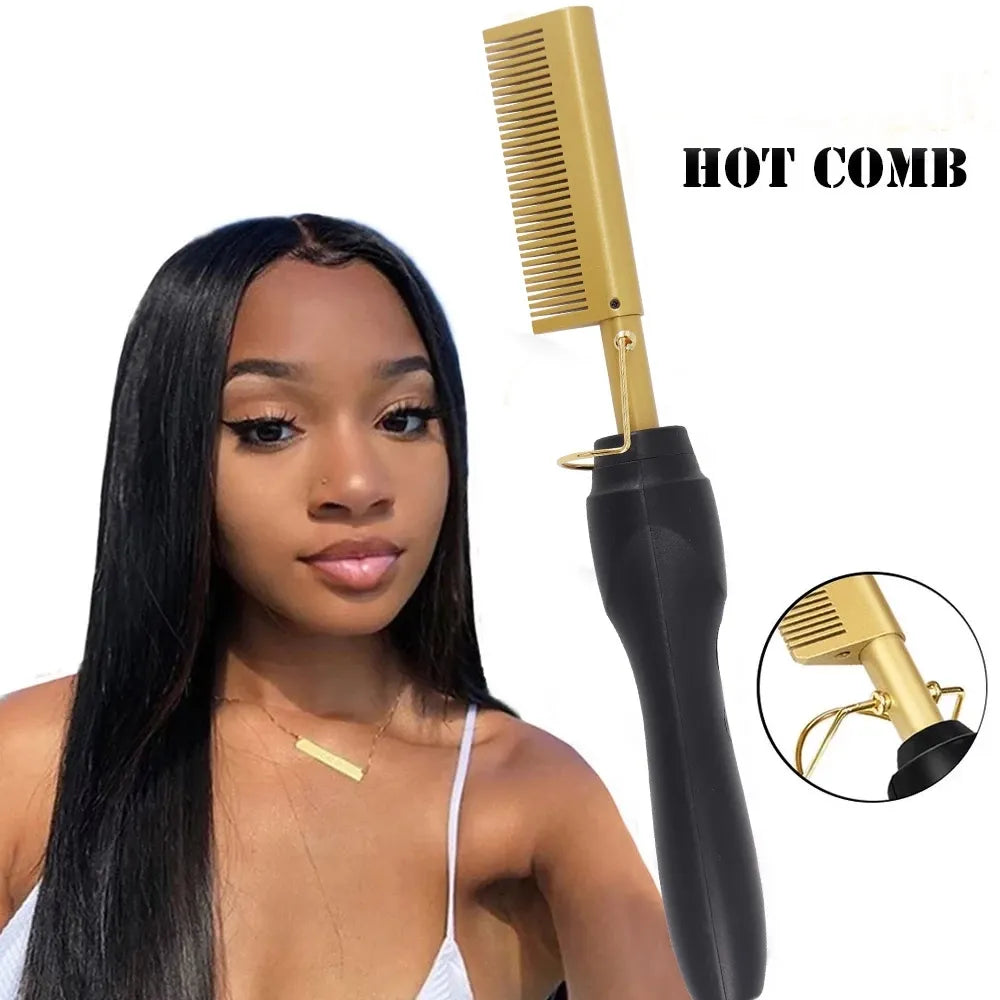 2 in 1 Electric Hot Heating Comb | Hair Straightener | Curler Wet Dry Hair Iron | Straightening Brush | Hair Styling Tool - Glamour Touch