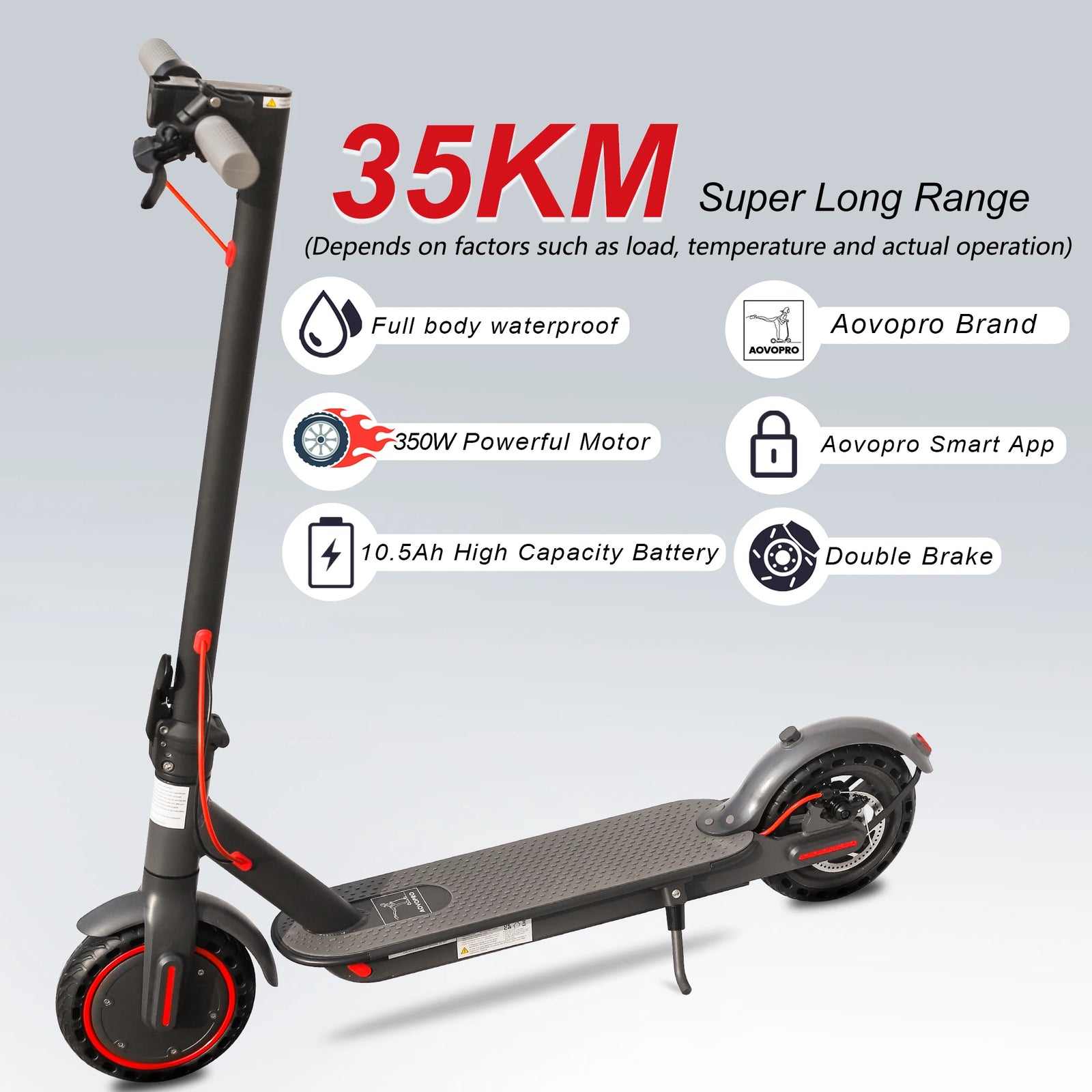 AOVOPRO 7.8-10.5AH Electric Scooter | 350W 31KM/H Foldable Electric Kick Scooter | 8.5 Inch APP Smart E-scooter for Adults