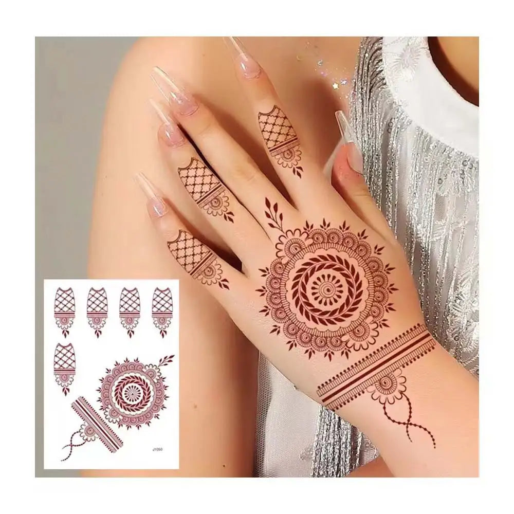 Maroon Henna Tattoo Stickers for Hand | Brown Henna Instant Tattoo for Women | Body Art | Waterproof Temporary Tattoo - Glamour Touch