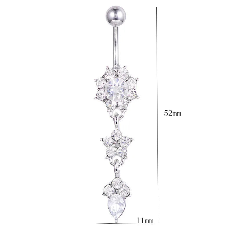 Fashion Crystal Navel Piercing | Stainless Steel Flower Pendant Belly Button Rings | Belly Piercing | Women Body Jewellery - Glamour Touch