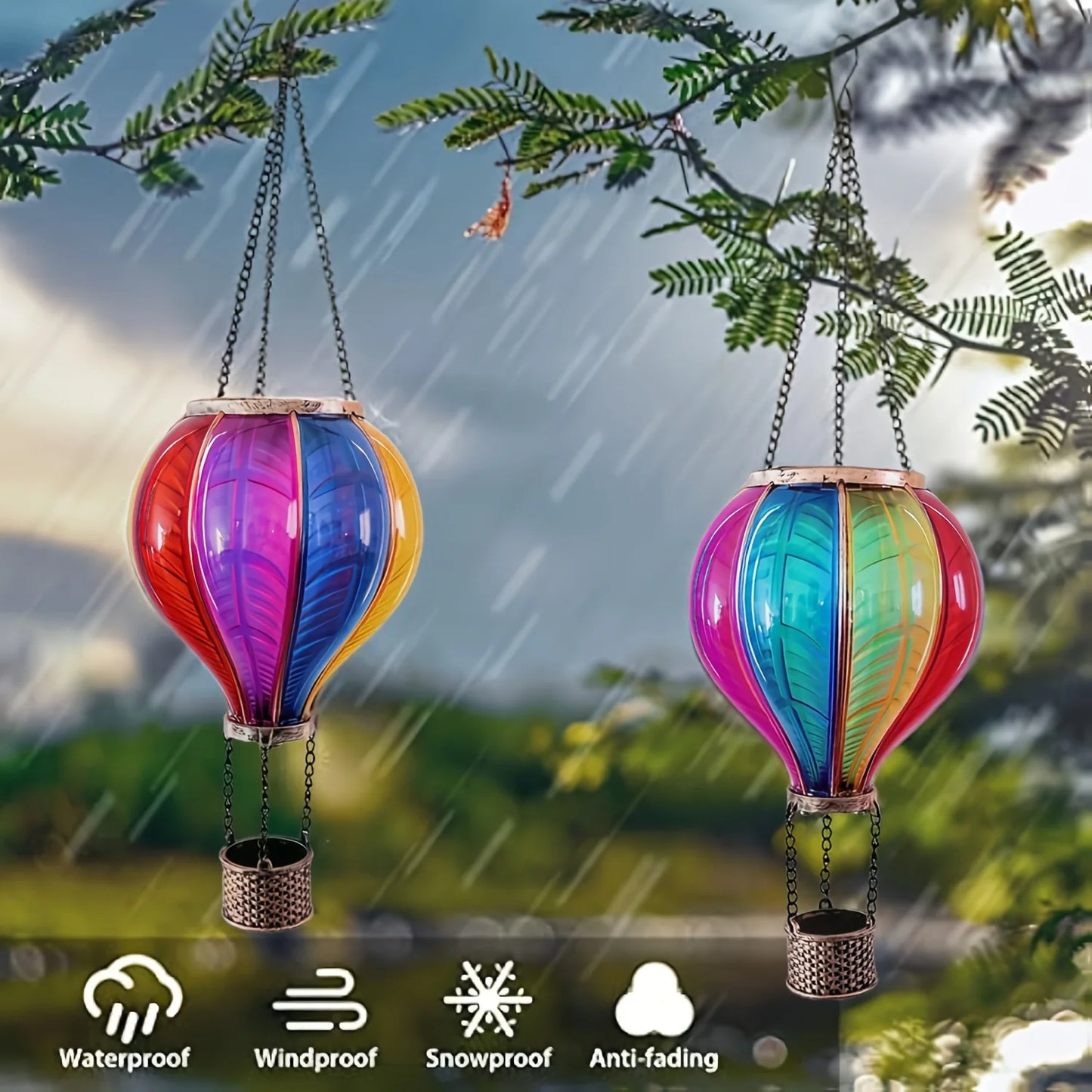 Solar Hot Balloon Outdoor LED Flame Appearance Hanging Lantern Decorative Light For Patio Garden Porch Yard