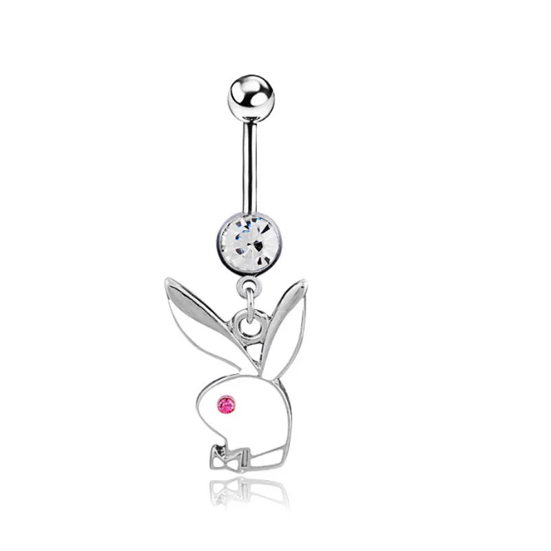 Belly Button Rings | Bunny Navel rings | Gold colour Rabbit Belly Rings for Women | Gem stone Pink Bunny | Belly Piercing Ring - Glamour Touch