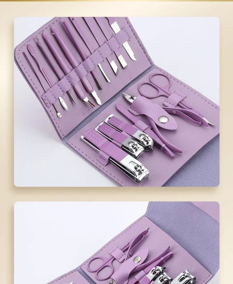 16pcs Nail Cutter Set | Stainless Steel Nail Clippers Set With Folding Bag | Manicure Cutter Kits | Scissors |Beauty Tool - Glamour Touch