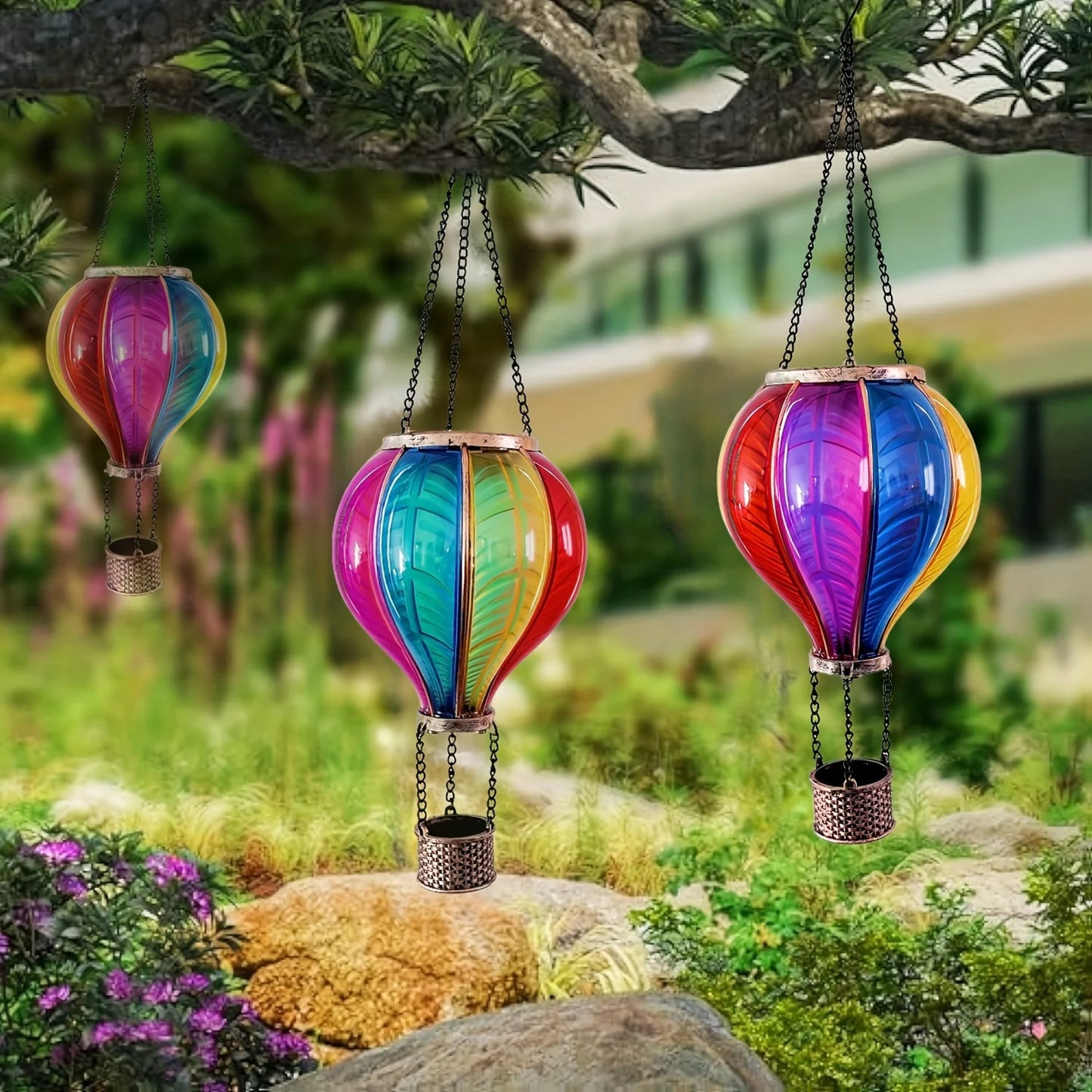 Solar Hot Balloon Outdoor LED Flame Appearance Hanging Lantern Decorative Light For Patio Garden Porch Yard