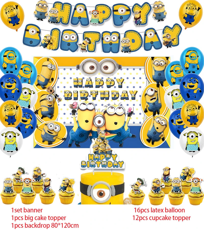 Cartoon Minions Kids Birthday Party Decoration | Latex Foil Balloons | Yellow Paper Cup Plate | Party Supplies | Disposable Tableware - Glamour Touch