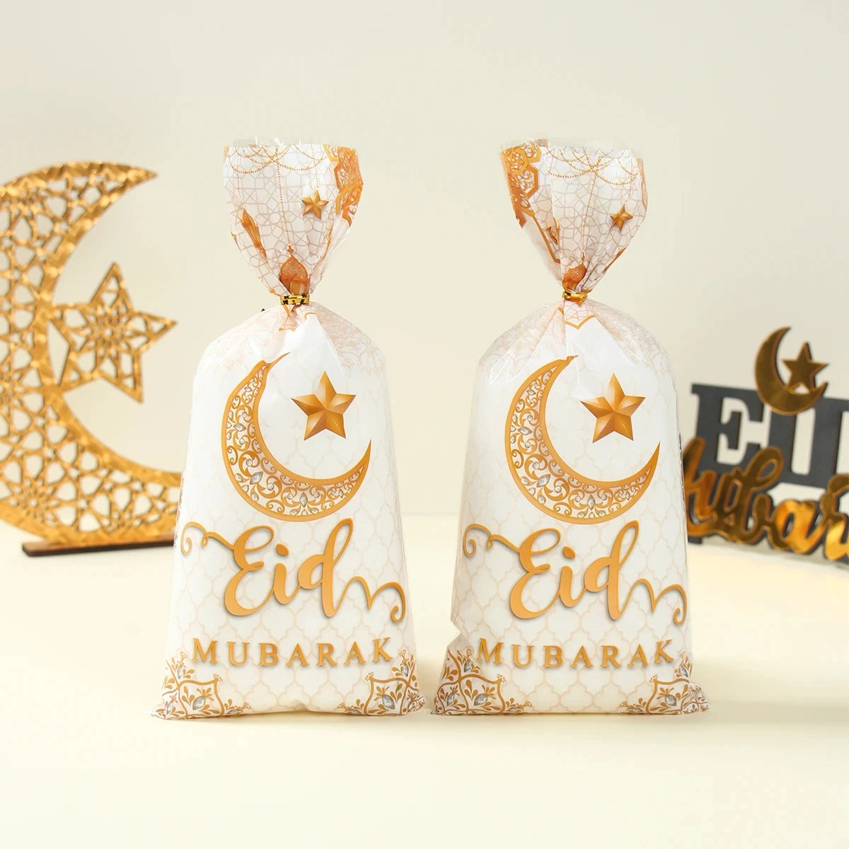 10 pcs Eid Mubarak Gift Bags | Plastic Candy Cookie Bag | Ramadan Kareem Decoration 2024 | Islamic Muslim Party Supplies|  Eid Gifts - Glamour Touch