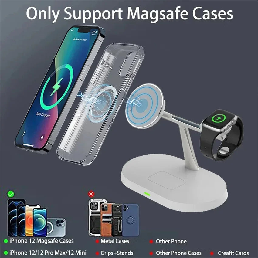 3 in 1 Magsafe Magnetic Wireless Charger Stand  For iPhone 15 14 13 12 Pro Max Airpods Apple Watch 8 7 Fast Charging Station 30W