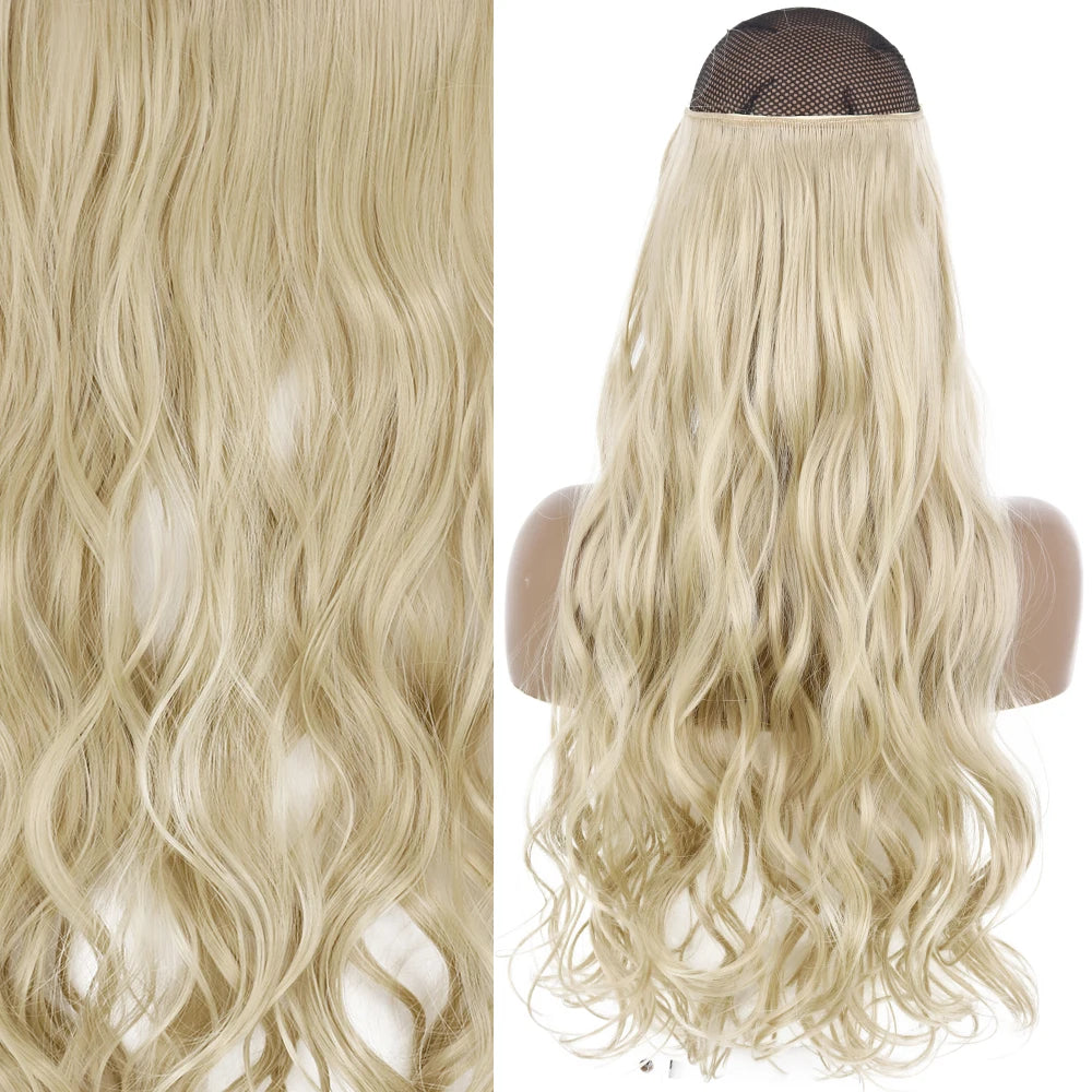 Synthetic 32 inches No Clip Invisible Wire Hair Extensions | Straight Black Blonde One Piece False Hairpiece | Hair Extension