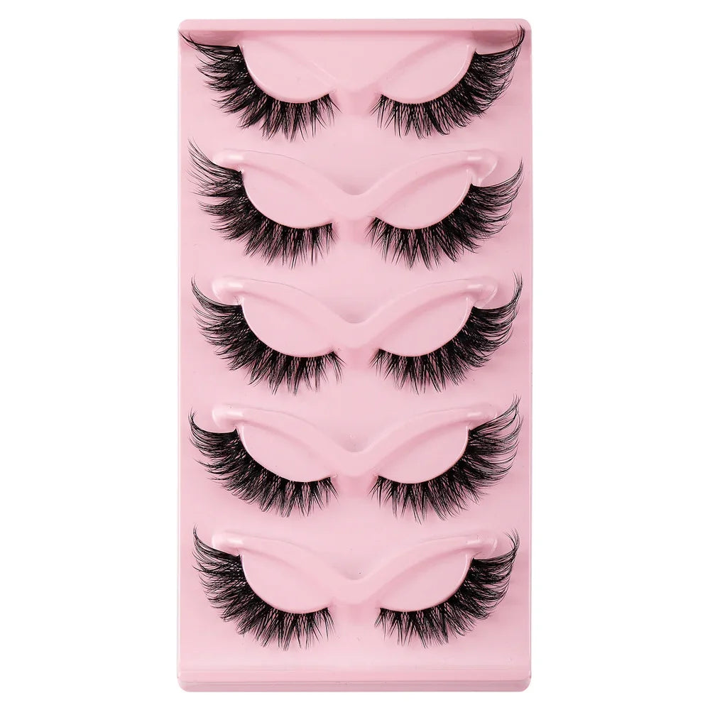 5 Pairs 3D Cat Eye Lashes | Fox Eye Fluffy Soft Natural Mink False Eyelashes | Faux Makeup Fake Eyelash | Manga Lashes - Glamour Touch