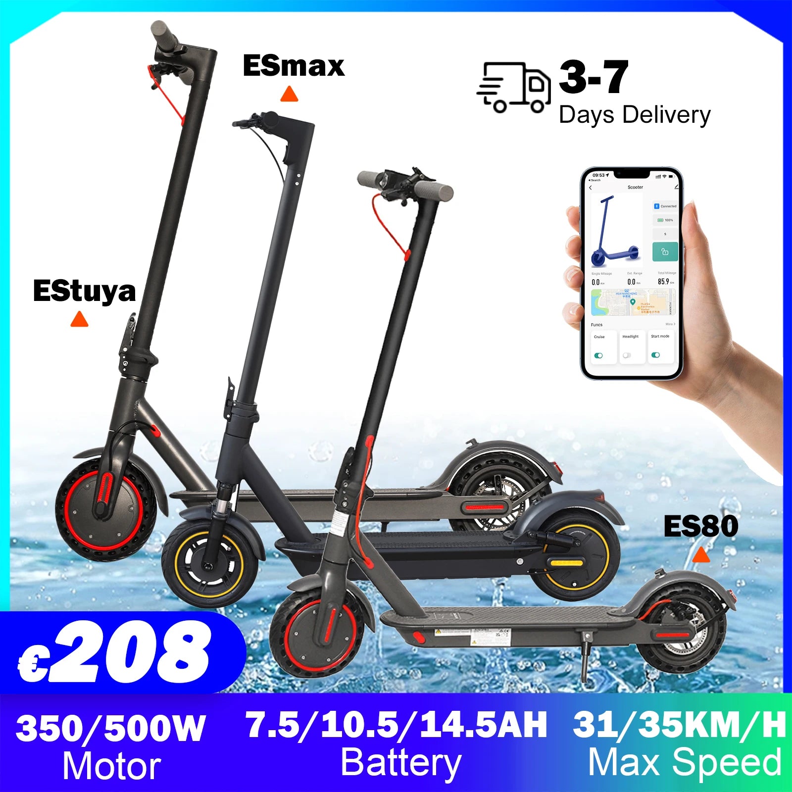 AOVOPRO 350/1000W Motor Electric Scooter | 35KM/H Max Speed E-scooter|  8.5/10 inch Tires Electric Kick Scooter | 45KM Adult Scooter - Glamour Touch