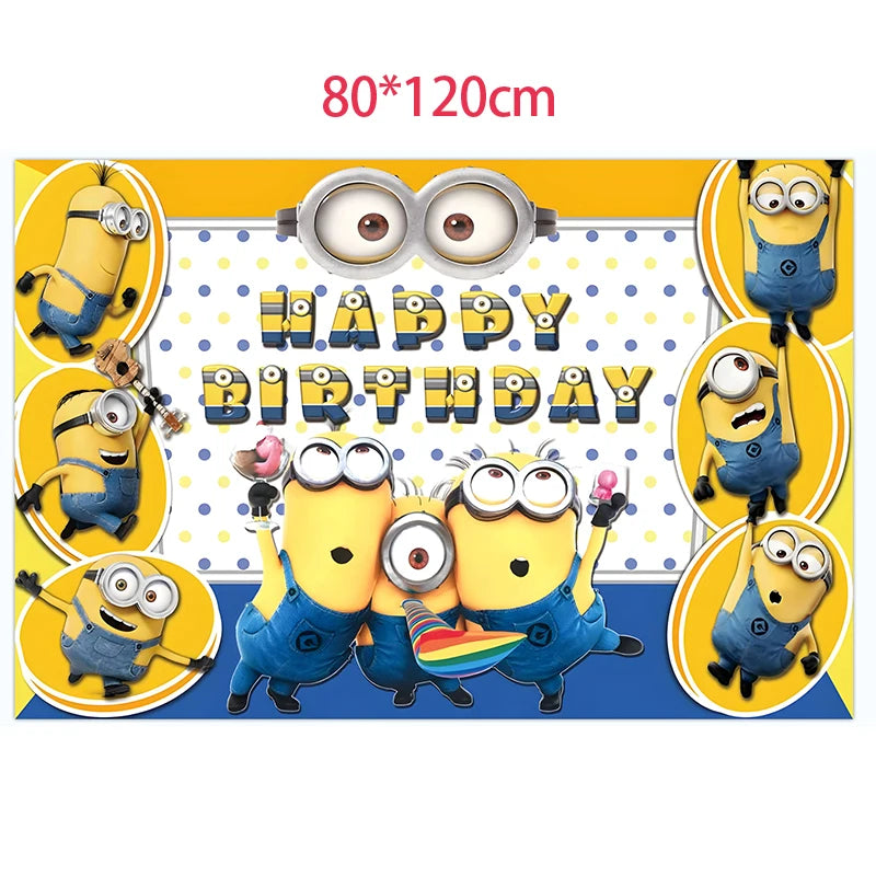 Cartoon Minions Kids Birthday Party Decoration | Latex Foil Balloons | Yellow Paper Cup Plate | Party Supplies | Disposable Tableware - Glamour Touch