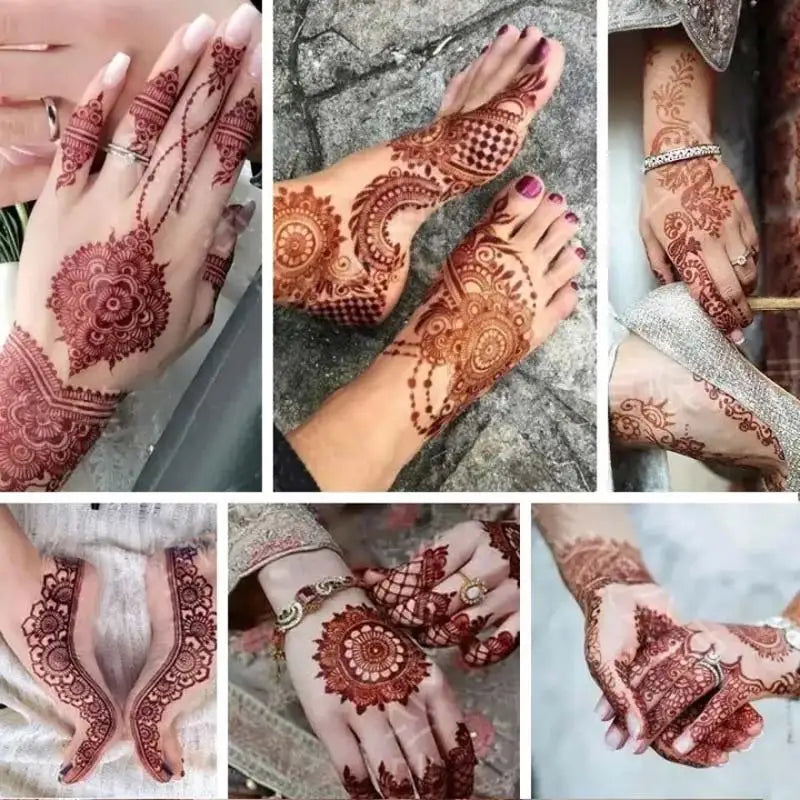 Maroon Henna Tattoo Stickers for Hand | Brown Henna Instant Tattoo for Women | Body Art | Waterproof Temporary Tattoo - Glamour Touch