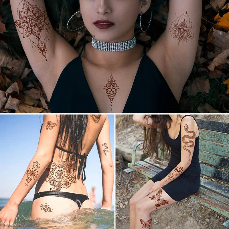 Maroon Henna Tattoo Stickers for Hand | Brown Henna Instant Tattoo for Women | Body Art | Waterproof Temporary Tattoo - Glamour Touch