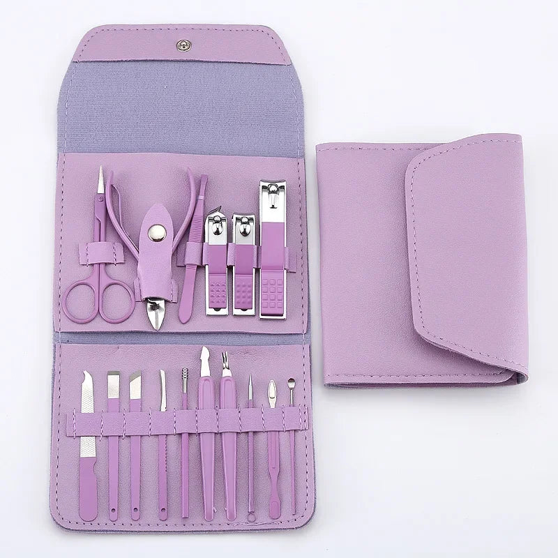 16pcs Nail Cutter Set | Stainless Steel Nail Clippers Set With Folding Bag | Manicure Cutter Kits | Scissors |Beauty Tool - Glamour Touch