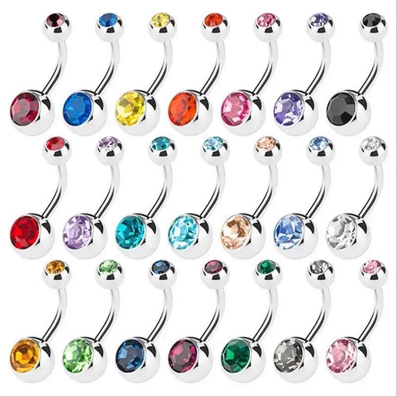 10 pcs/set Piercing Navel | Surgical Steel Single Crystal Rhinestone Belly Button Rings | Navel Piercing |Ombligo 5/8mm Ball - Glamour Touch