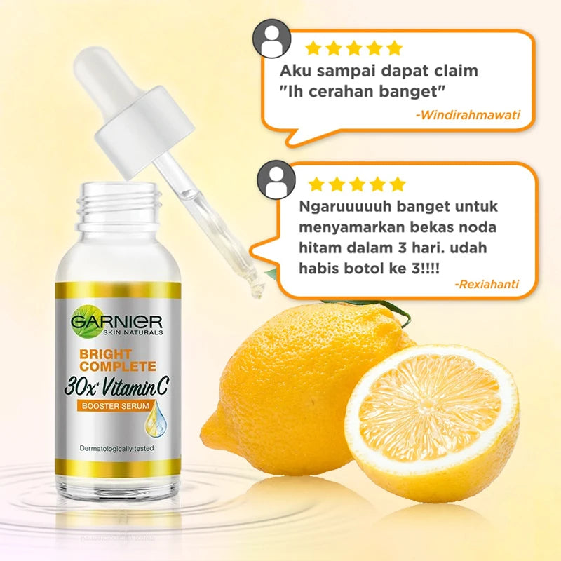 Garnier Bright Complete 30x Vitamin C Niacinamide Booster Serum | Whitening Skin Tone Essence | Fade Acne Marks | Beauty Products 30ml