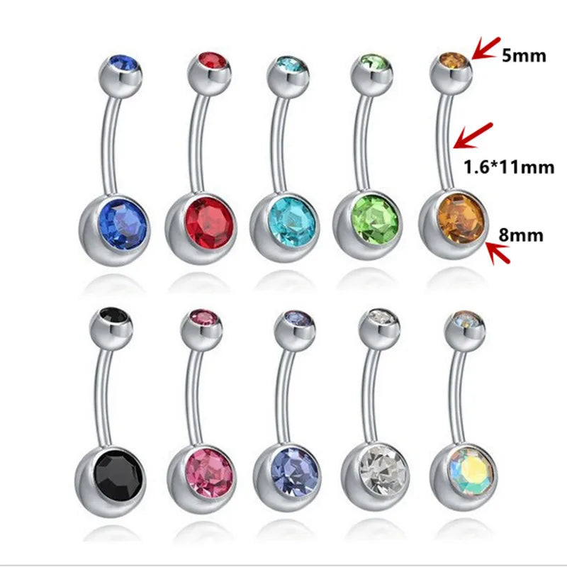 10 pcs/set Piercing Navel | Surgical Steel Single Crystal Rhinestone Belly Button Rings | Navel Piercing |Ombligo 5/8mm Ball - Glamour Touch