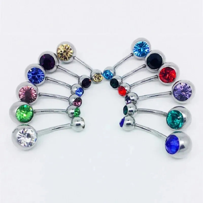 10 pcs/set Piercing Navel | Surgical Steel Single Crystal Rhinestone Belly Button Rings | Navel Piercing |Ombligo 5/8mm Ball - Glamour Touch