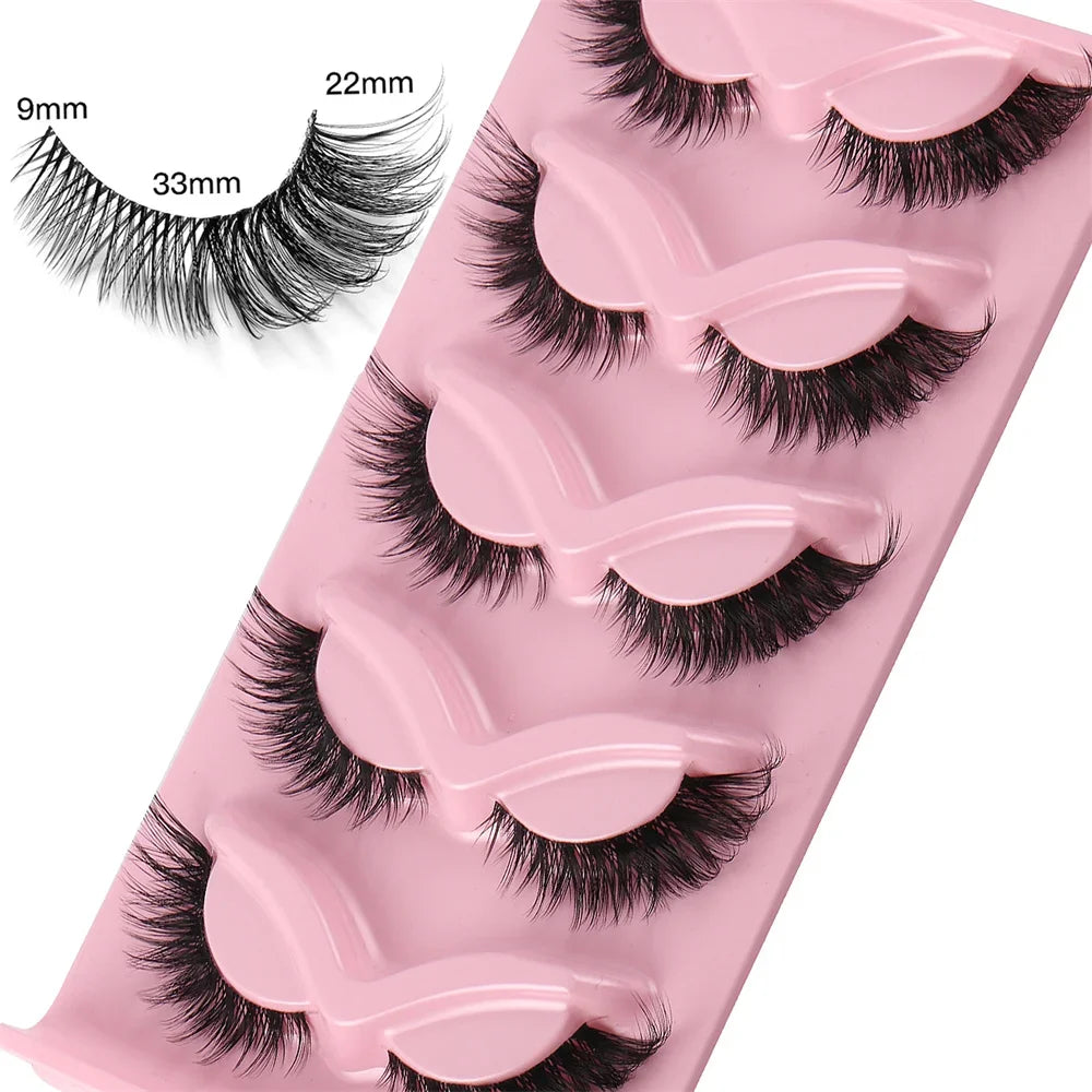 5 Pairs 3D Cat Eye Lashes | Fox Eye Fluffy Soft Natural Mink False Eyelashes | Faux Makeup Fake Eyelash | Manga Lashes - Glamour Touch