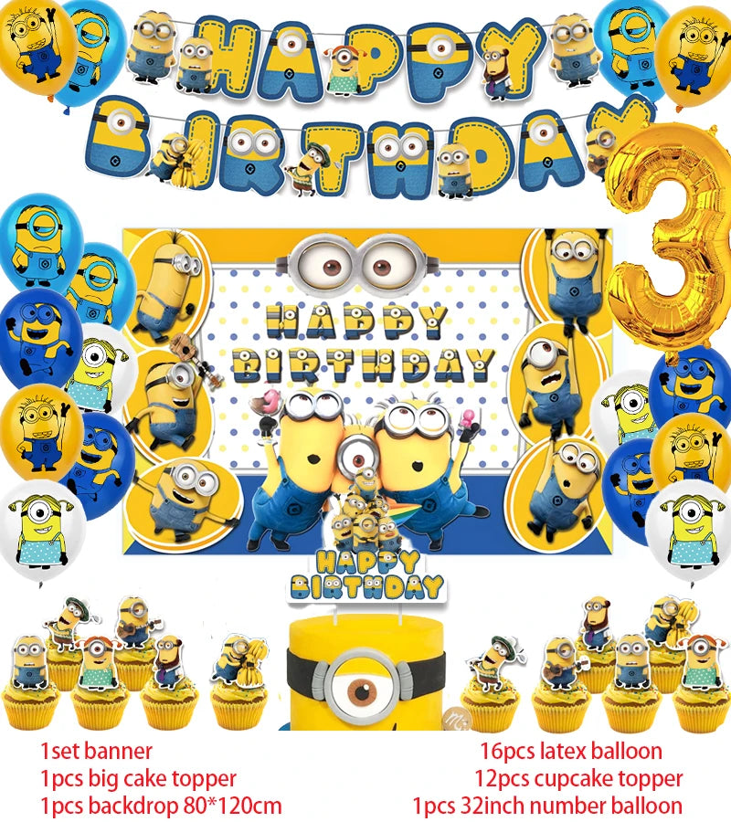 Cartoon Minions Kids Birthday Party Decoration | Latex Foil Balloons | Yellow Paper Cup Plate | Party Supplies | Disposable Tableware - Glamour Touch