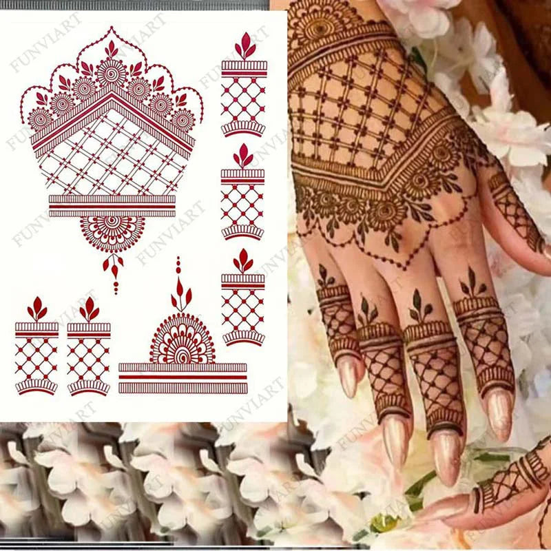 Waterproof Henna Tattoo | Brown Henna Stickers for Hand | Fake Tattoo for Women | Body Art |Temporary Hena Design Mehndi Stickers - Glamour Touch