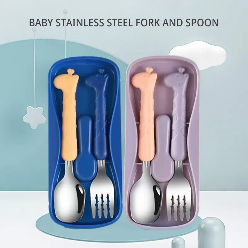 2 PCS Children's Tableware | 304 Food Grade Stainless Steel Knife And Fork | Baby Eating Training Utensils - Glamour Touch