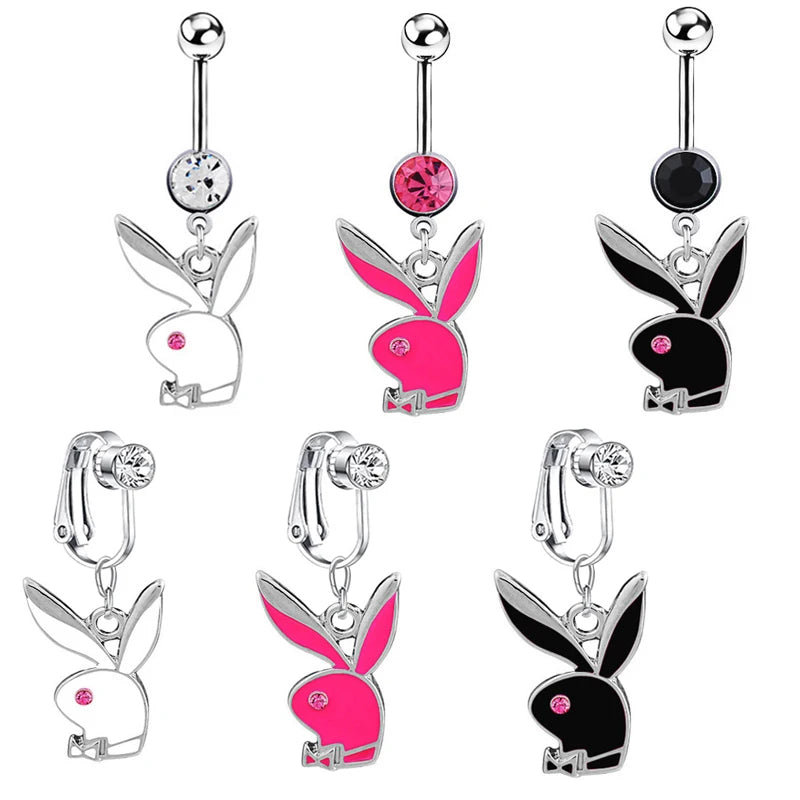 Belly Button Rings | Bunny Navel rings | Gold colour Rabbit Belly Rings for Women | Gem stone Pink Bunny | Belly Piercing Ring - Glamour Touch