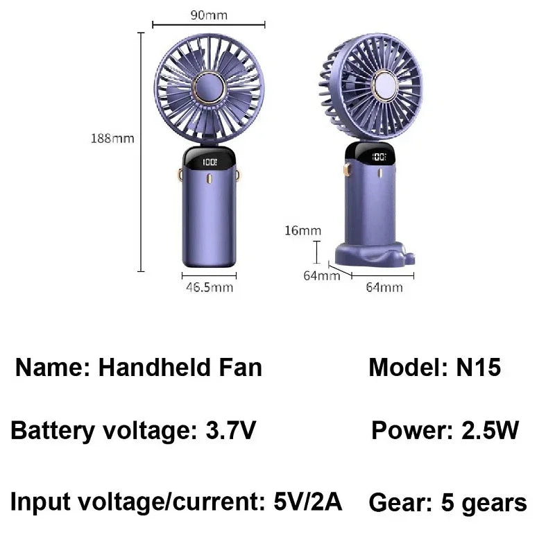 Rechargeable Mini Neck Fan with LED Display – Foldable and Portable