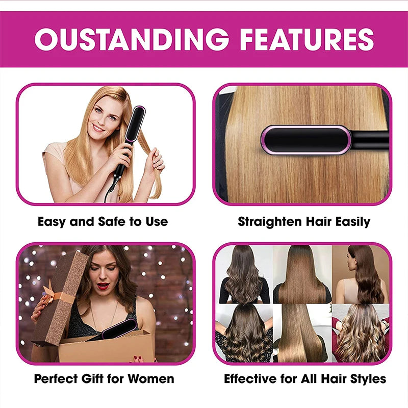 Home Use Professional Electric Flat Iron | LCD Display Fast Ceramic Multi-function Hair Straightening Brush - Glamour Touch