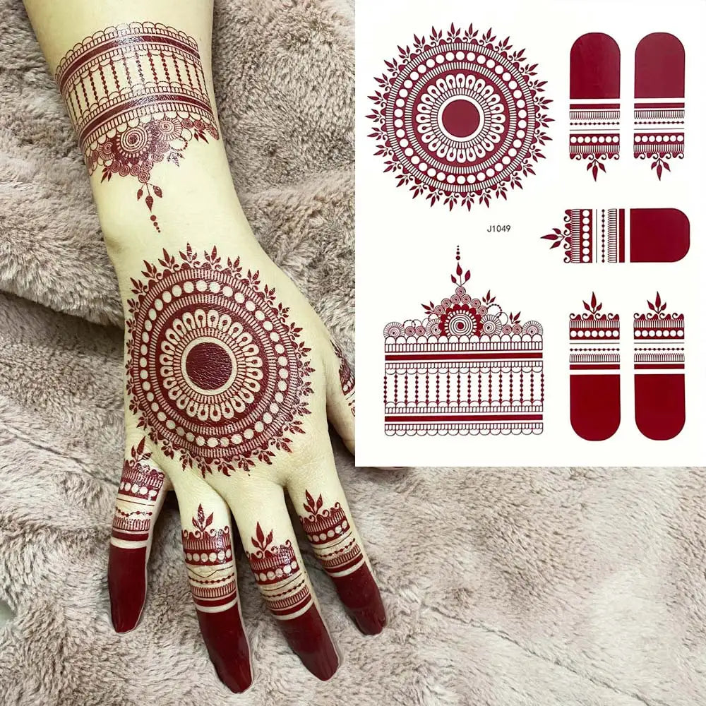 Maroon Henna Tattoo Stickers for Hand | Brown Henna Instant Tattoo for Women | Body Art | Waterproof Temporary Tattoo - Glamour Touch