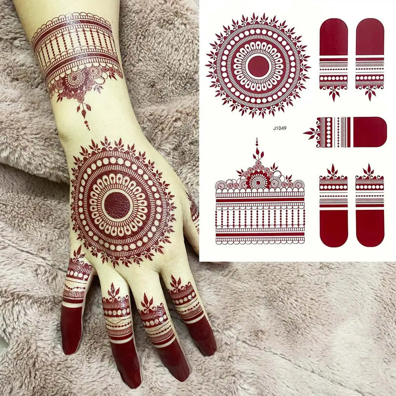 Maroon Henna Tattoo Stickers for Hand | Brown Henna Instant Tattoo for Women | Body Art | Waterproof Temporary Tattoo