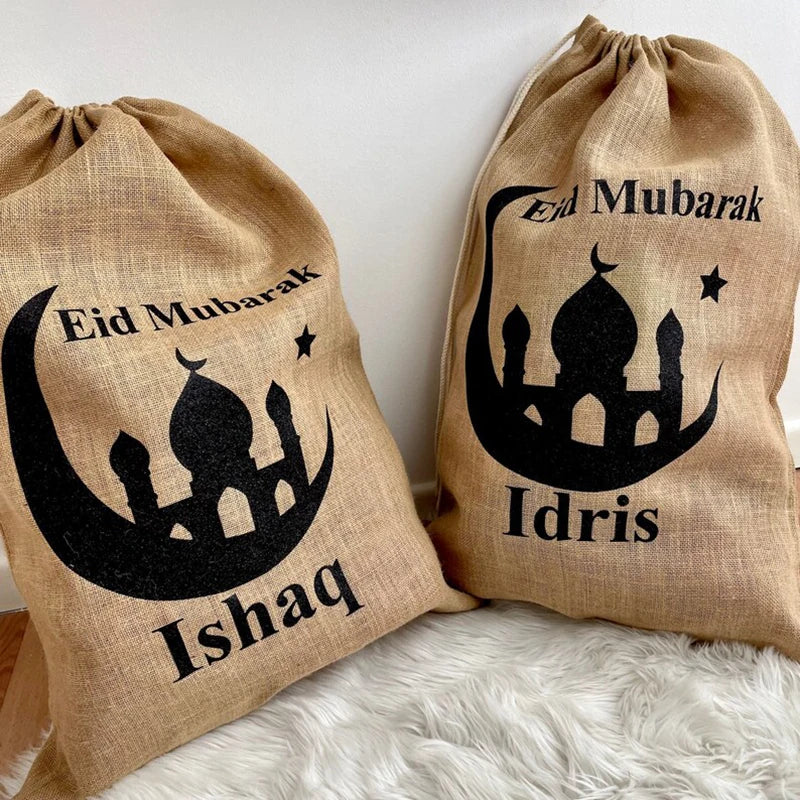 Personalised Eid Mubarak Gift Sack | Custom Mosque Ramadan Kareem Keepsake Present bag | Muslim Islamic Family kid children present - Glamour Touch