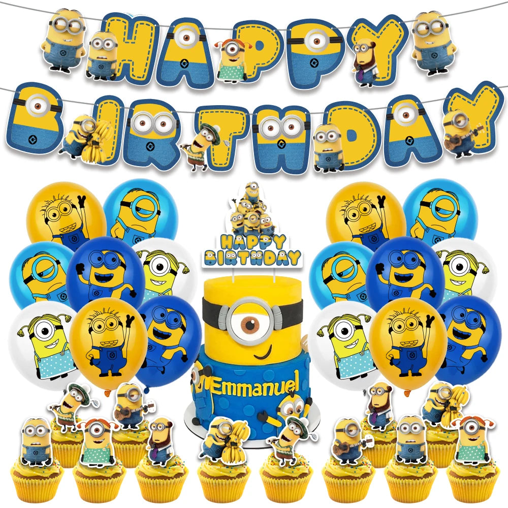 Cartoon Minions Kids Birthday Party Decoration | Latex Foil Balloons | Yellow Paper Cup Plate | Party Supplies | Disposable Tableware - Glamour Touch