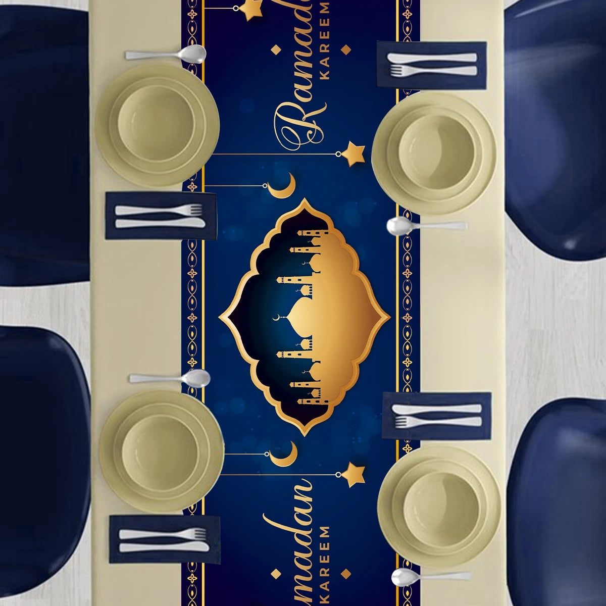 Eid Mubarak Tablecloth | Dinner Table Runner Aid | Islamic Muslim Party Supplies | Ramadan Kareem Ramadan Decoration For Home 2024 - Glamour Touch