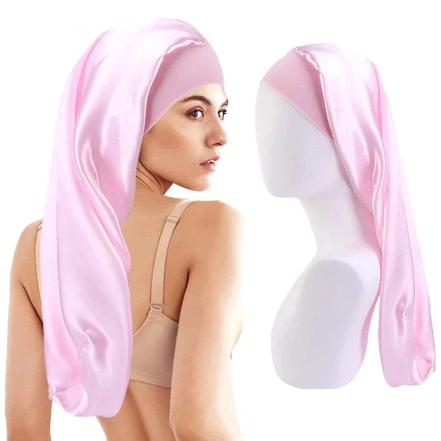 Long Silk Bonnet For Sleeping With Wide Elastic Band | Comfortable Head Cover For Night Sleep |Hair Care  |Women Long Hair - Glamour Touch