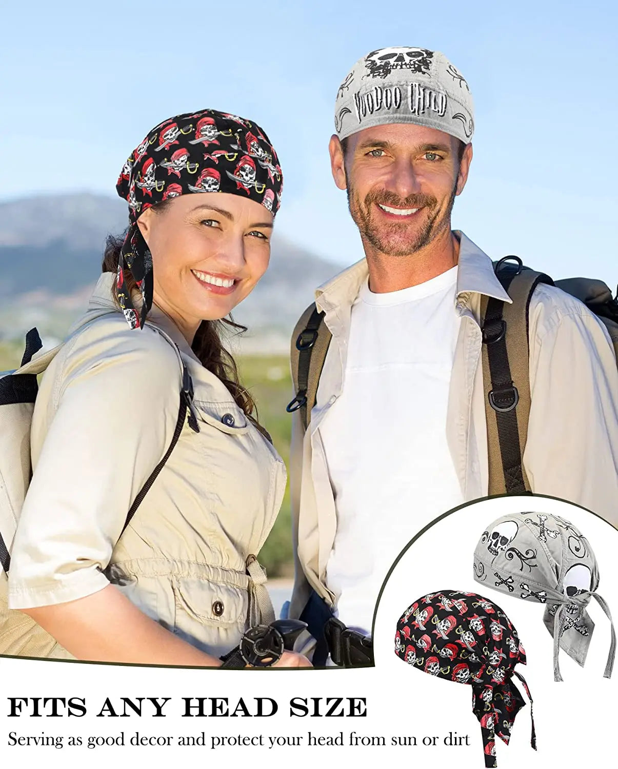 Cycling Skull Pirate Cap | Hat | Bandana | Head Wrap | Breathable Helmet Liner | Anti Sweat UV Sport Headband | Scarf for Men and Women - Glamour Touch