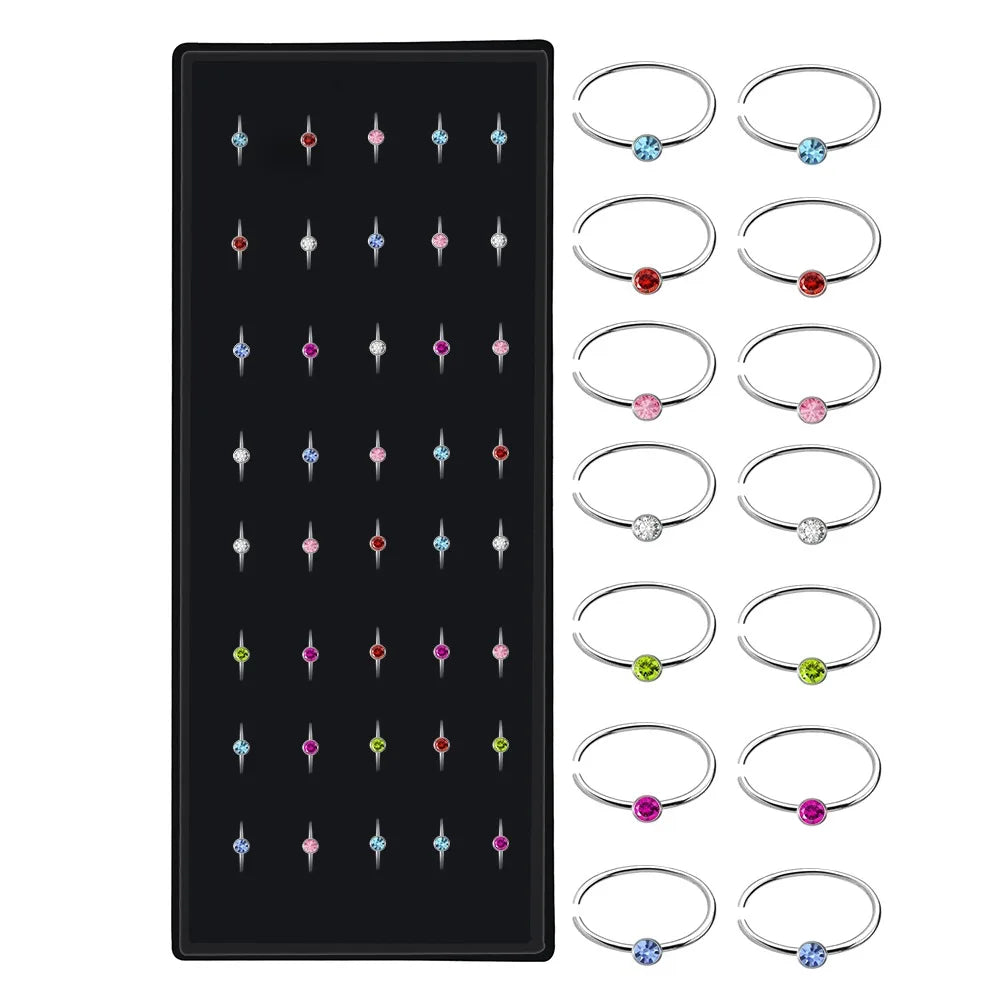 40-60 Pcs/set Fashion Crystal C Shape Nose Ring | Stainless Steel Multicolour Bend Nose Stud for Women | Piercing - Glamour Touch