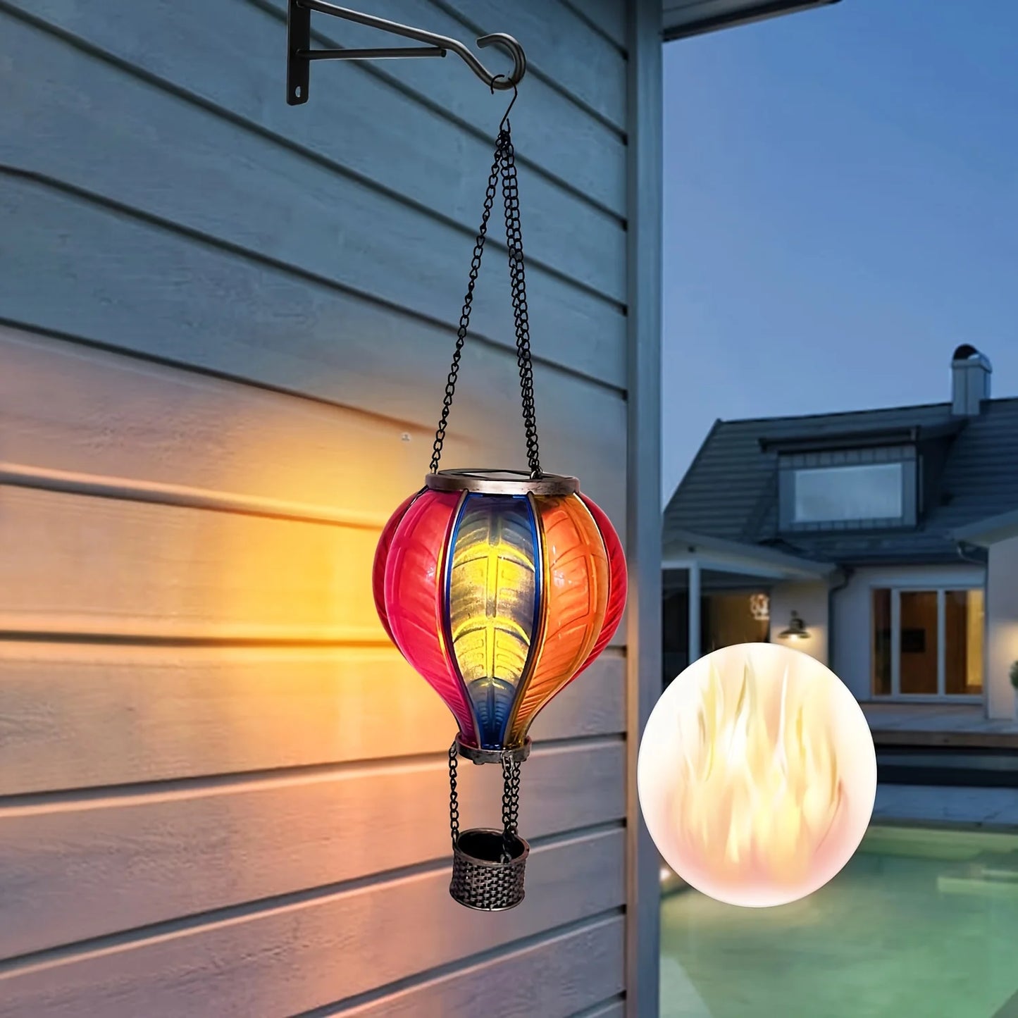 Solar Hot Balloon Outdoor LED Flame Appearance Hanging Lantern Decorative Light For Patio Garden Porch Yard