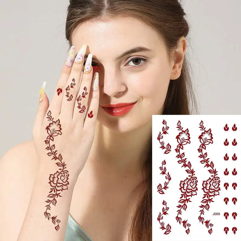 Waterproof Henna Tattoo | Brown Henna Stickers for Hand | Fake Tattoo for Women | Body Art |Temporary Hena Design Mehndi Stickers - Glamour Touch