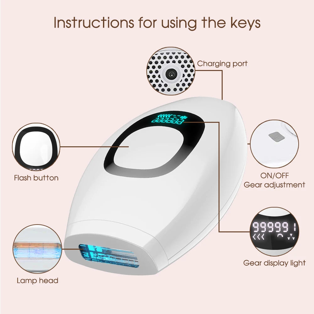 Painless Laser Hair Removal | Facial Professional Epilator Device LCD Display