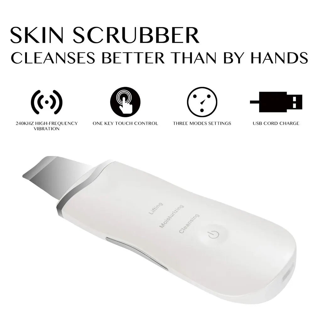 Skin Scrubber | Deep Vibrate Facial Cleaner Shovel Spatula | Ultrasonic Face Scrubber Peeling | Blackhead Remover | Facial Massager - Glamour Touch