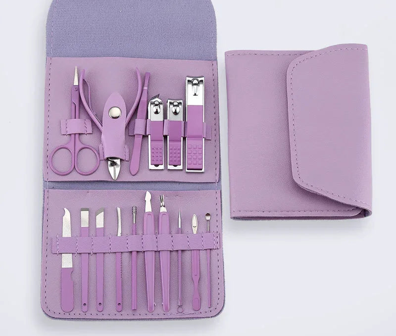 16pcs Nail Cutter Set | Stainless Steel Nail Clippers Set With Folding Bag | Manicure Cutter Kits | Scissors |Beauty Tool - Glamour Touch