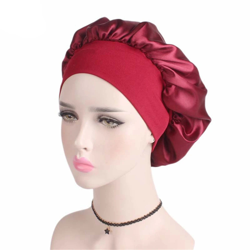 Women's Satin Solid Sleeping Hat | Night  Hair Care Bonnet | Nightcap For Women Men | Unisex Cap - Glamour Touch