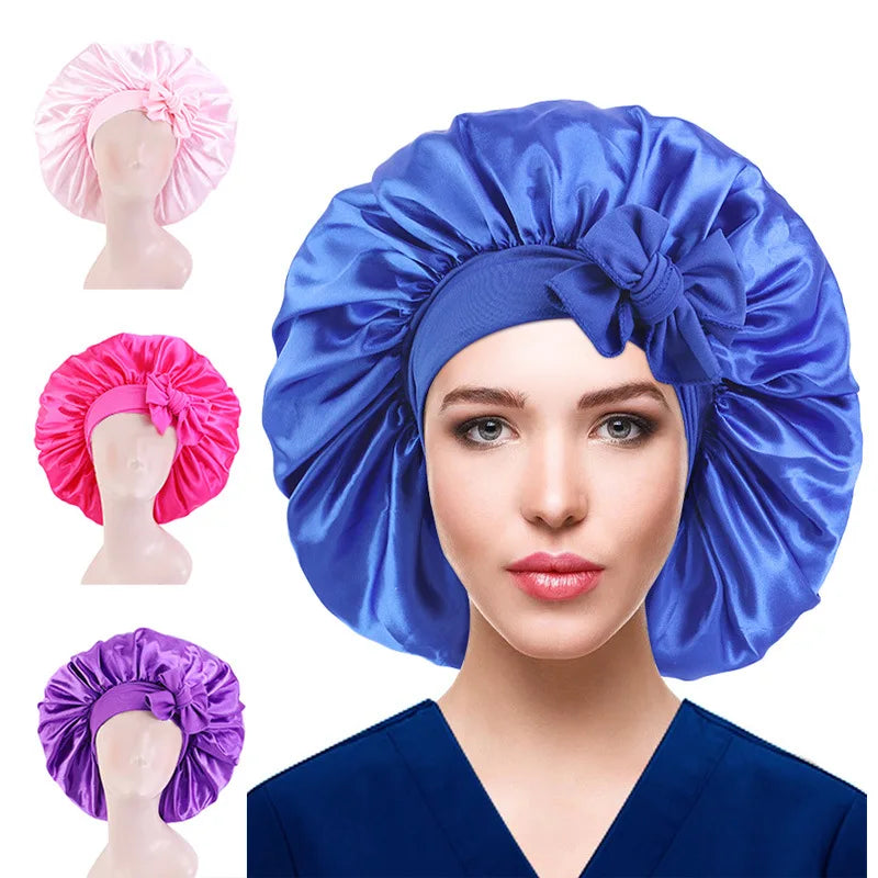 New Large Satin Bonnet | Silk Night Sleeping Cap | Long Satin Bonnet With Head Tie | Band Bonnet Edge Wrap For Women |Curly Braid Hair - Glamour Touch