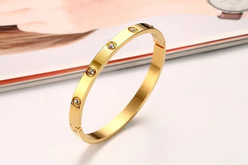 New Design Gold Colour Zircon And Cross Nut Nail Bracelet & Bangle For Woman | Stainless Steel Screw Brand Jewellery - Glamour Touch