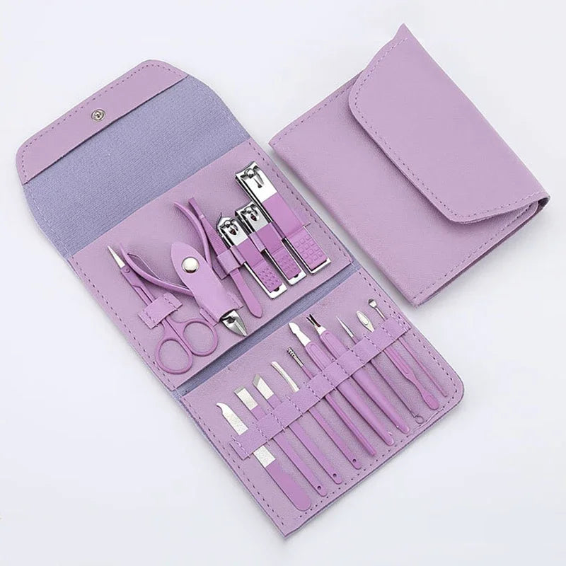 16pcs Nail Cutter Set | Stainless Steel Nail Clippers Set With Folding Bag | Manicure Cutter Kits | Scissors |Beauty Tool - Glamour Touch