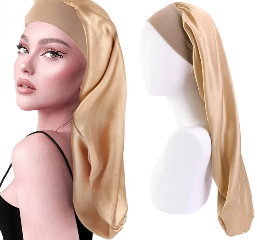 Long Silk Bonnet For Sleeping With Wide Elastic Band | Comfortable Head Cover For Night Sleep |Hair Care  |Women Long Hair - Glamour Touch