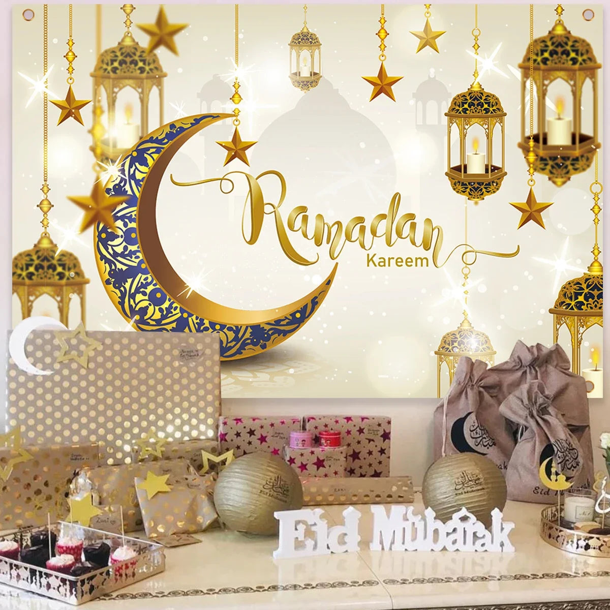 Eid Mubarak Background Backdrop | Ramadan Decoration For Home 2024 |Islam Muslim Party Supplies | Ramadan Kareem |Eid Al-fiter |Gift - Glamour Touch