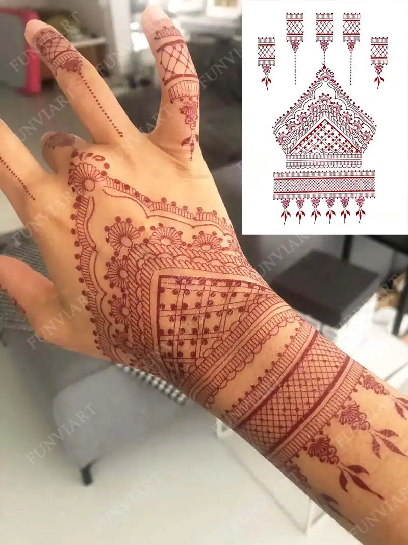 Maroon Henna Tattoo Stickers for Hand | Brown Henna Instant Tattoo for Women | Body Art | Waterproof Temporary Tattoo - Glamour Touch