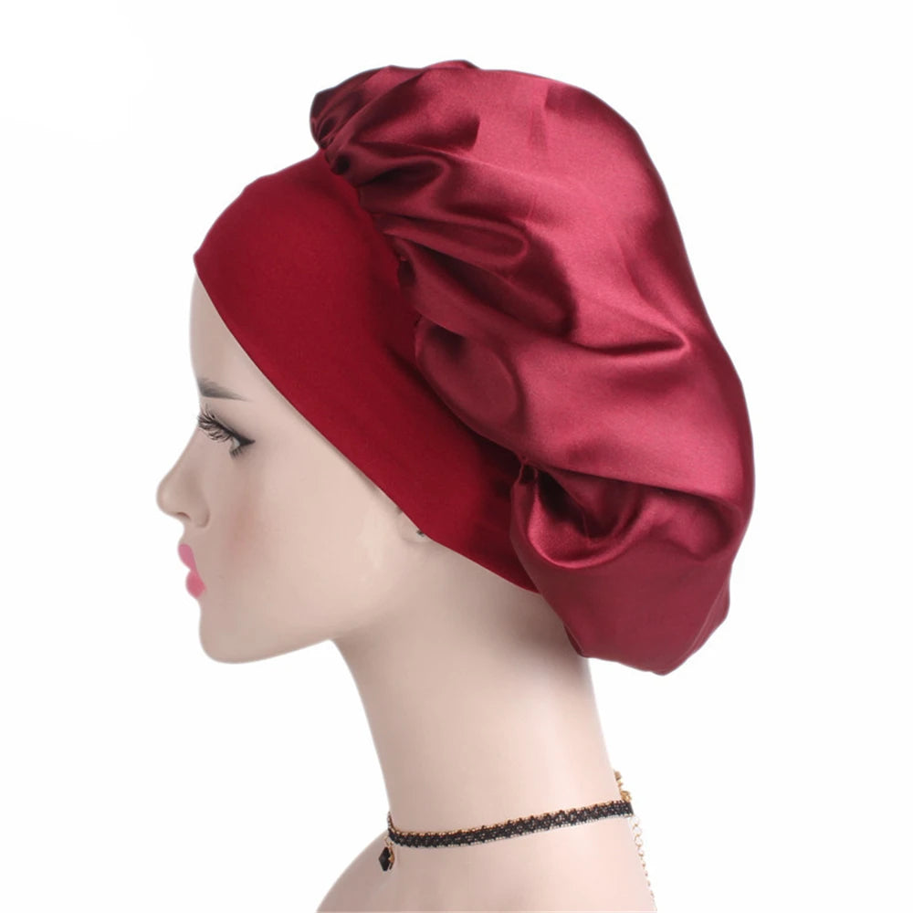 Women's Satin Solid Sleeping Hat | Night  Hair Care Bonnet | Nightcap For Women Men | Unisex Cap - Glamour Touch